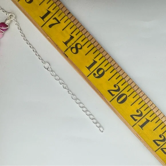 Wire-Wrapped Pink Gemstone Teardrop Pendant Necklace - Picture 6 of 6